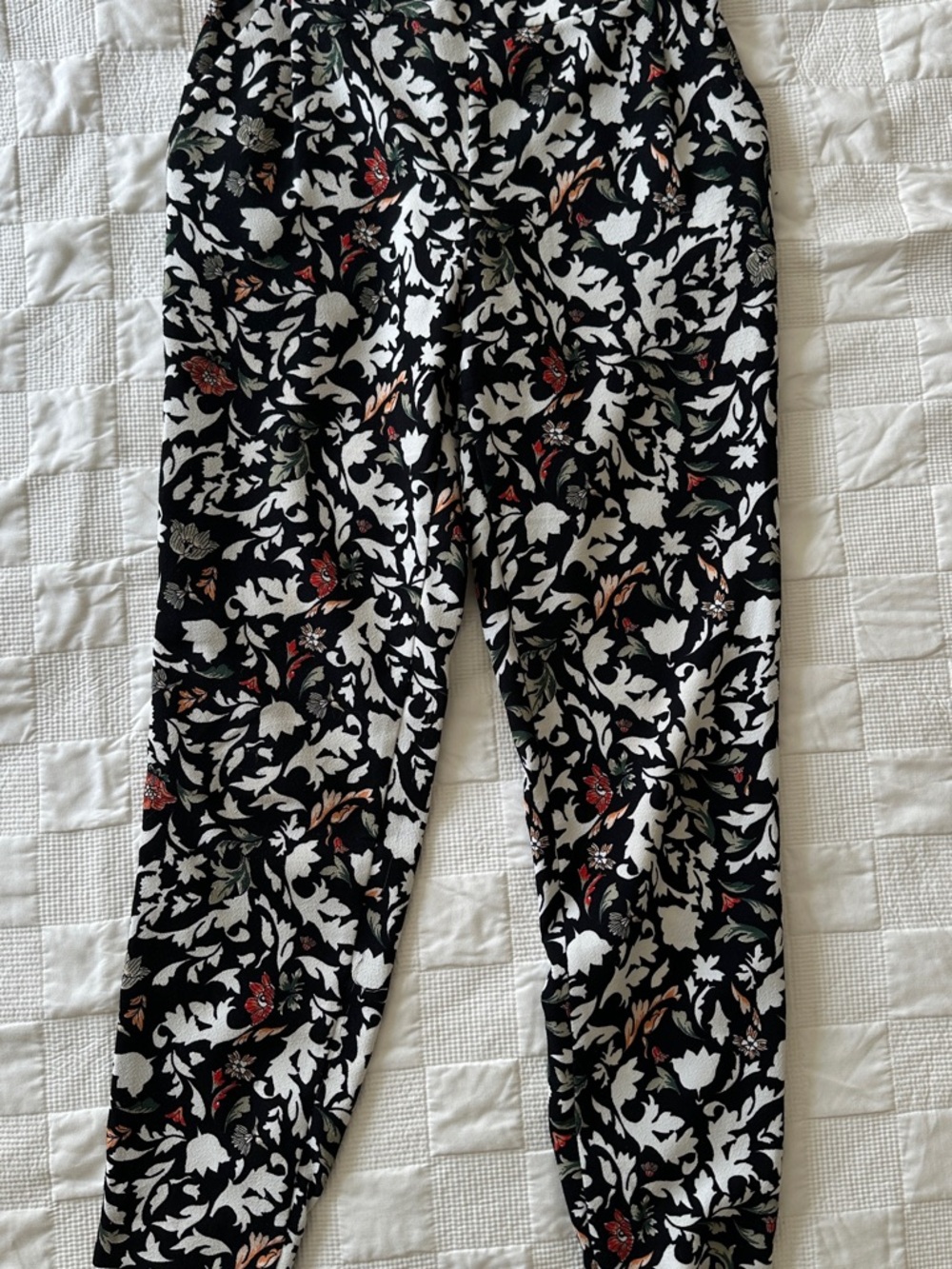 Zara Black Floral Track Pants with White, Red & Green Print
